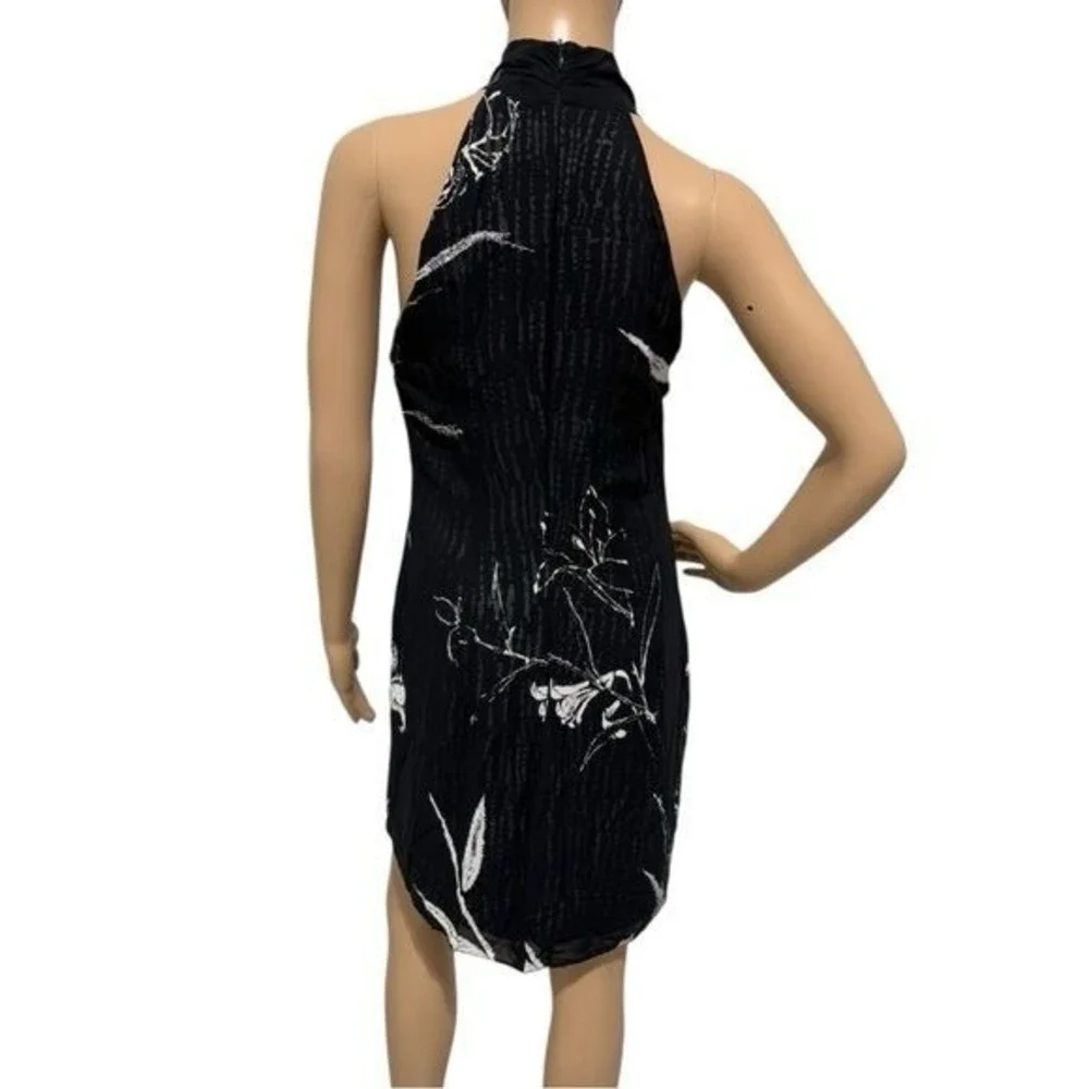 Joseph‎ Ribkoff Black White Floral Lily Halter Neck Dress Size 10 Cocktail K1489